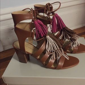 Marc Fisher Stacked Heel Tasseled Gladiator Heel